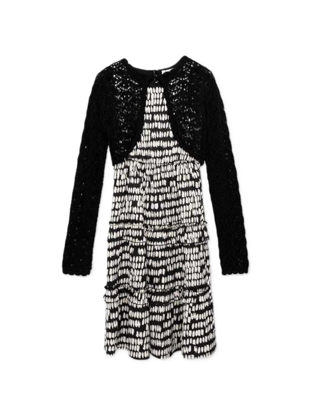 Speechless Girls' Sleeveless Midi Dress and Crochet Shrug Black Cream Size 7